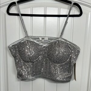 Silver Sequin Bustier Top